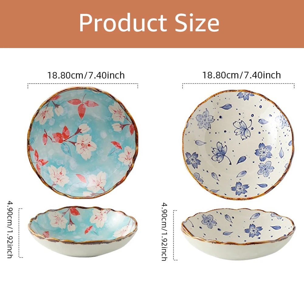 Assiettes plates creuses céramique style japonais motifs floraux