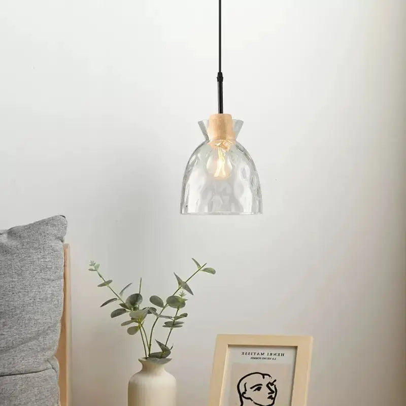 lampes suspendues nordiques en verre et bois led décoratives - vue 4 sur 9