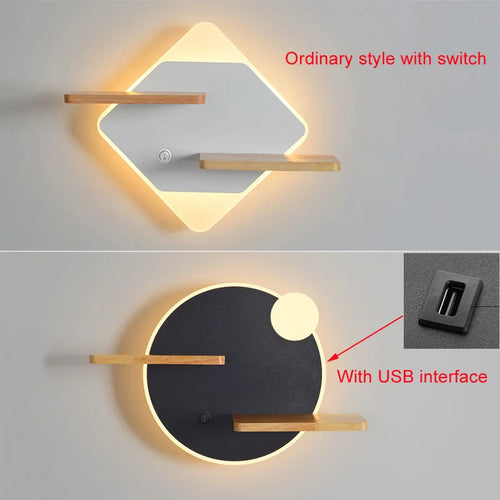 Applique murale led nordique avec étagère et chargeur usb - vue 5 sur 18