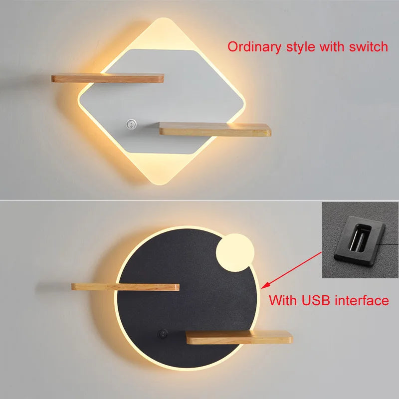 Applique murale led nordique avec étagère et chargeur usb - vue 4 sur 18