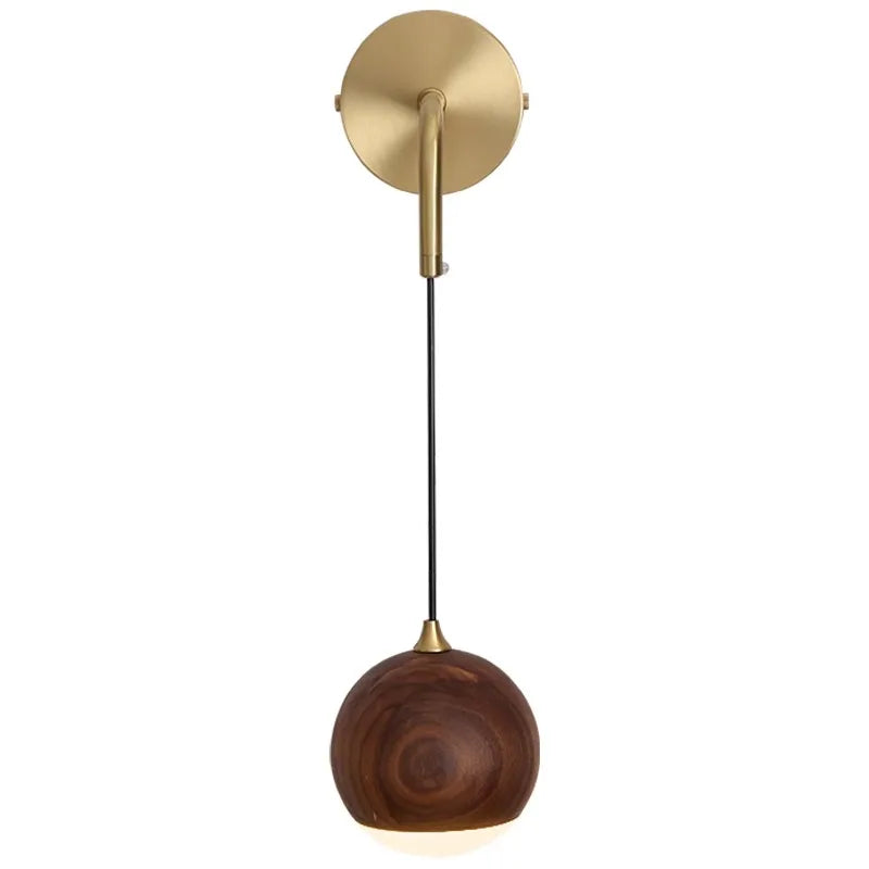 Walnut Wood Round ball Wall light, Wabi-sabi Modern style, Wall Sconces for Bedroom, Living, Corridor, Aisle balcony, Entrance - vue 7 sur 7
