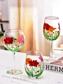 Verres à vin hauts motifs floraux peints main