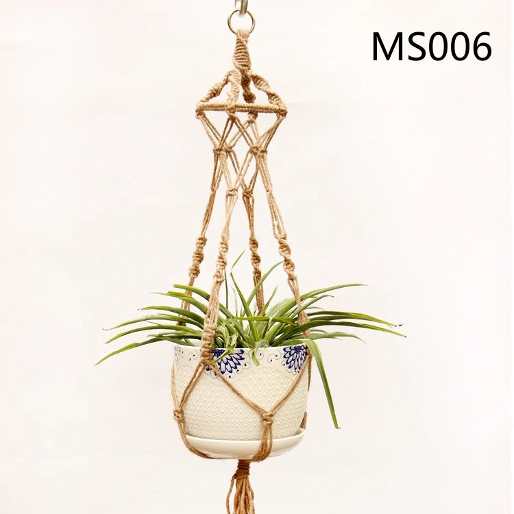 panier suspendu en corde de chanvre pour plantes décoratives - vue 14 sur 16