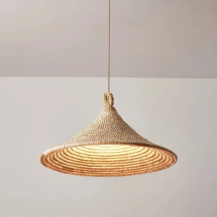 Lustre de style japonais tressé en rotin clair - vue 2 sur 10