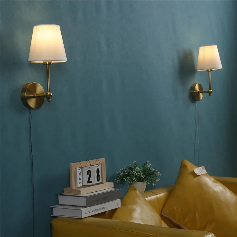applique murale led rétro américaines couvertes de lin luxueuses - vue 6 sur 8