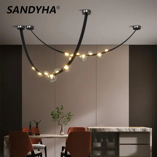 SANDYHA Kronleuchter aus Leder mit LED-Pendelleuchte, modernes Design - vue 2 sur 12