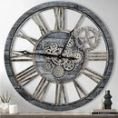 horloge murale en bois style rétro avec engrenages mobiles décorative