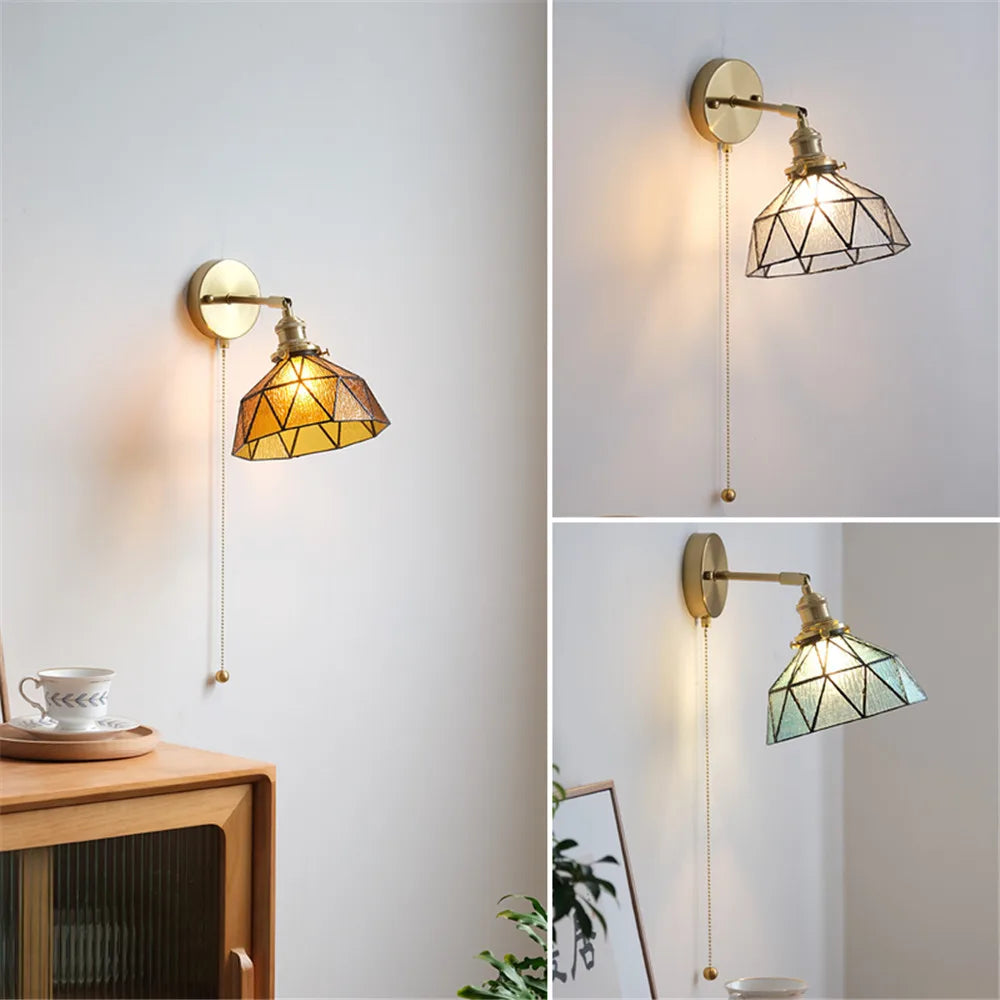 applique murale led style nordique abat-jour en verre et cuivre avec interrupteur - vue 5 sur 9