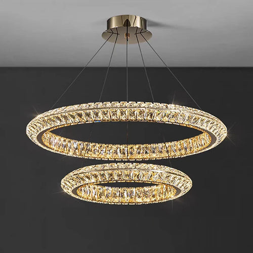 Kronleuchter aus goldfarbenem Kristall im modernen Design für ein elegantes Interieur - vue 2 sur 11