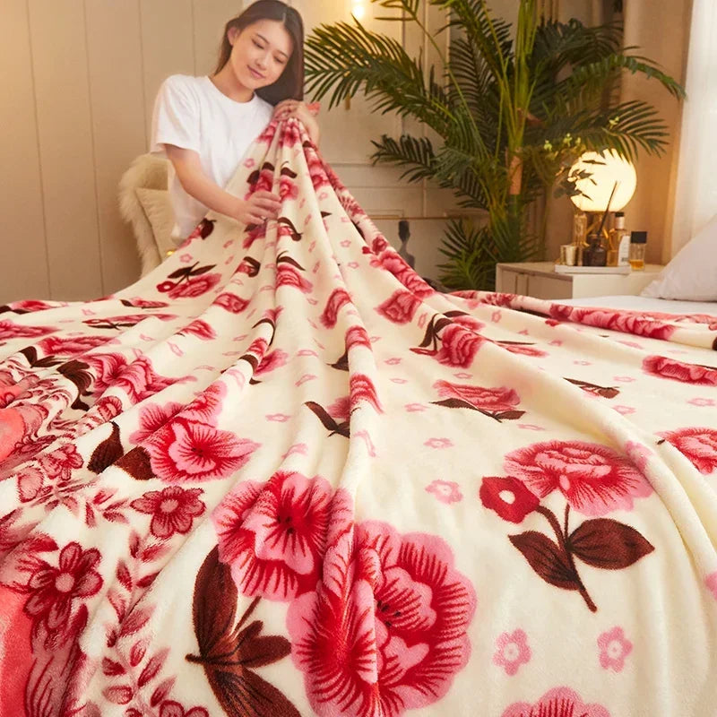 Plaid polaire motifs floraux et carreaux style doux - vue 2 sur 6