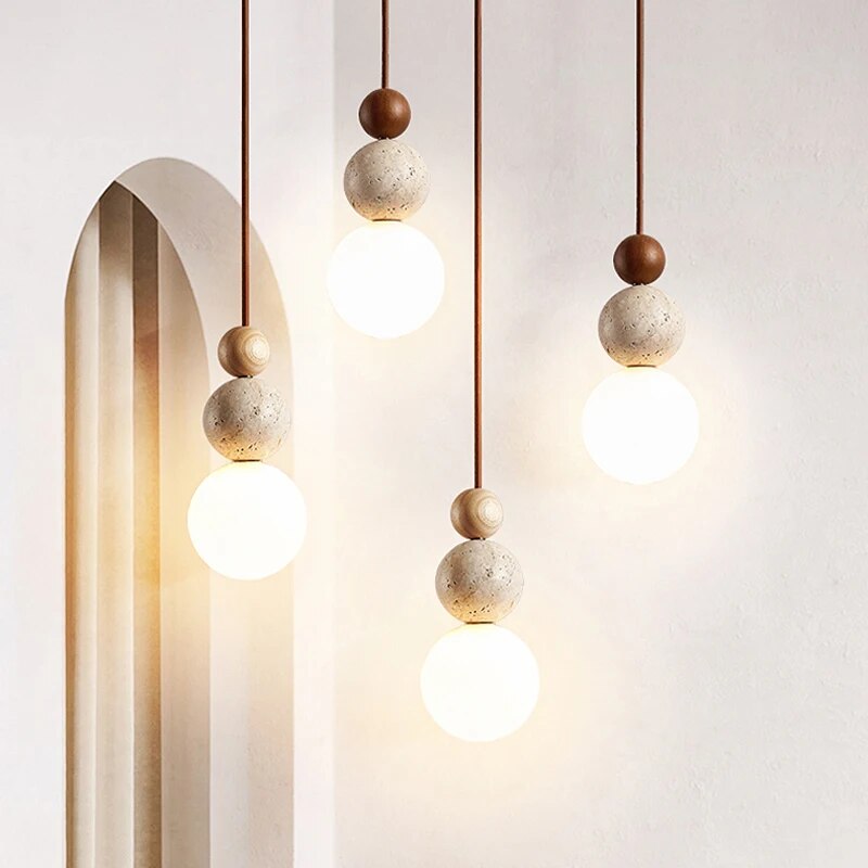 Suspension LED en forme de gourde ronde en tuf jaune Wabi Sabi - vue 3 sur 8