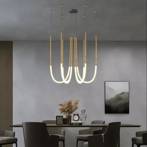 Moderner italienischer LED-Kronleuchter aus Bambus minimalistisch und kreativ - vue 3 sur 14