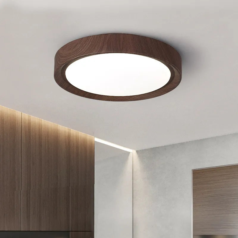 lampe circulaire simple style nordique grain de bois éclairage entrée balcon porche
