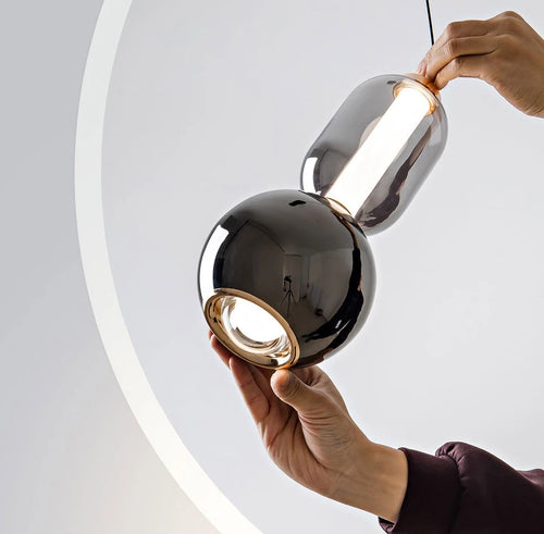 Kreative Pendelleuchte aus Glas und Eisen im nordischen Stil - vue 6 sur 9