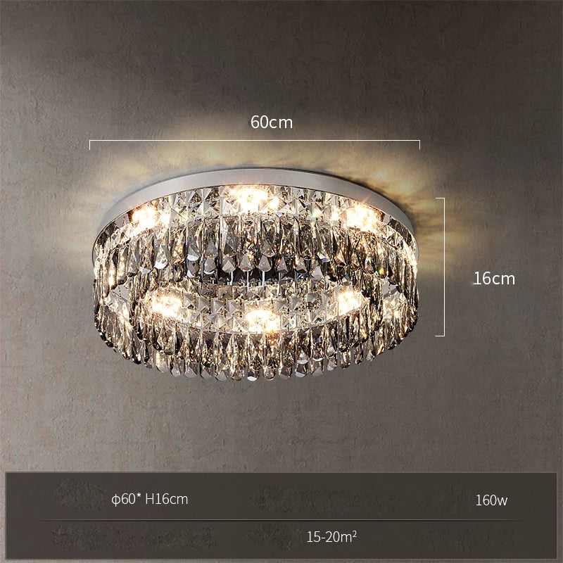 plafonnier led cristal doré chromé intensité variable design moderne - vue 18 sur 18