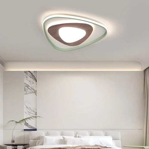 Minimalistische quadratische Wohnzimmer-Deckenleuchte mit Holzmaserung - vue 6 sur 18