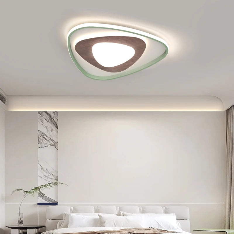 Minimalistische quadratische Wohnzimmer-Deckenleuchte mit Holzmaserung - vue 6 sur 18