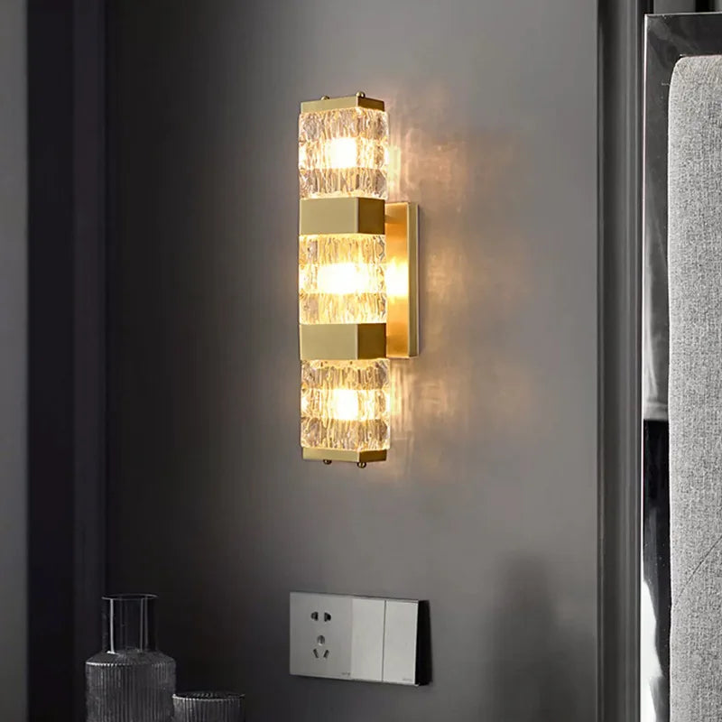 applique murale moderne en cristal clair avec acier inoxydable doré - vue 2 sur 7
