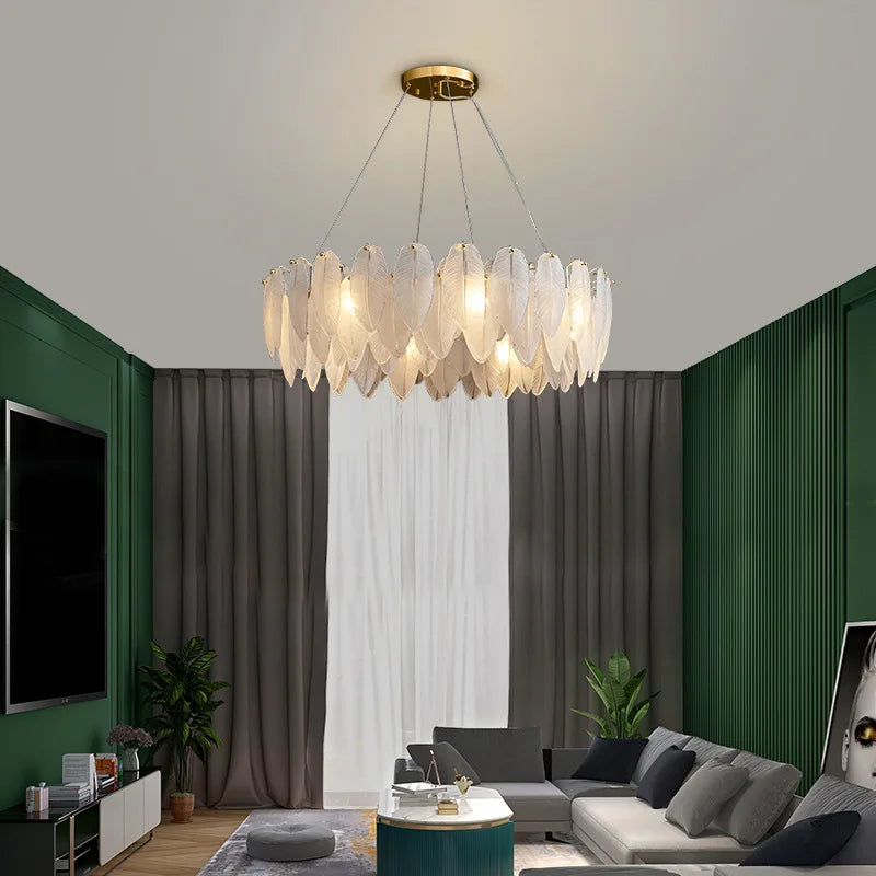 Feather Glass Led Chandelier Pendant Lights Suspension Hanging Lamp for Living Room Bedroom - vue 4 sur 12