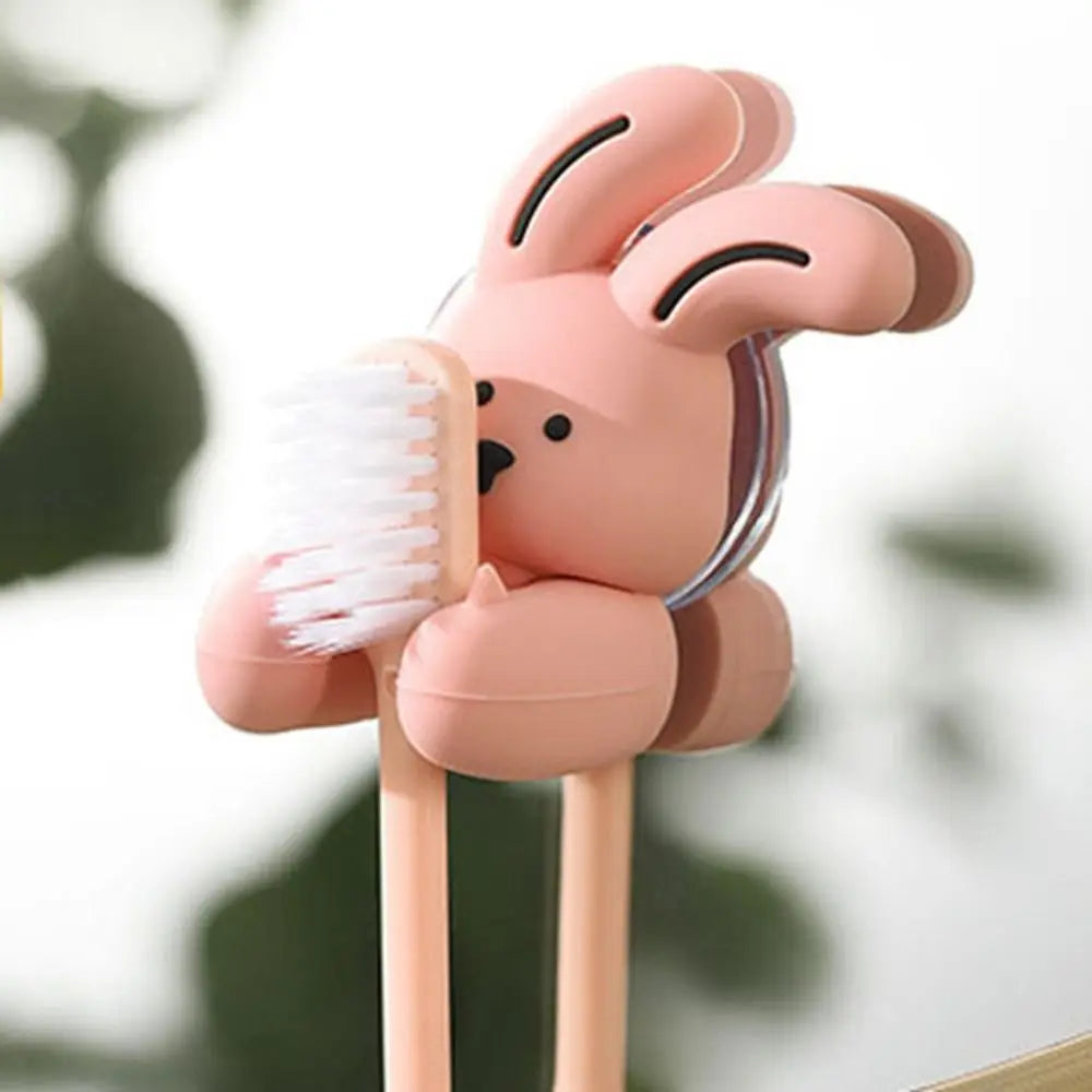 porte-brosse à dents lapin en silicone avec ventouse et crochet rangement - vue 5 sur 8