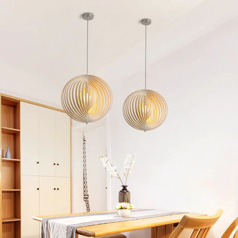 lustre nordique en bois pour bar restaurant cuisine créative éclairage intérieur - vue 4 sur 5