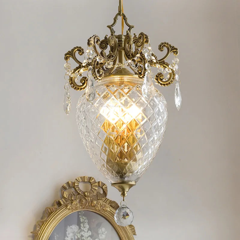 lustre doré en cristal français motif ananas moyen âge suspension