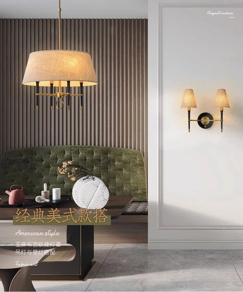 suspension circulaire en tissu style chinois avec lustre cuivré