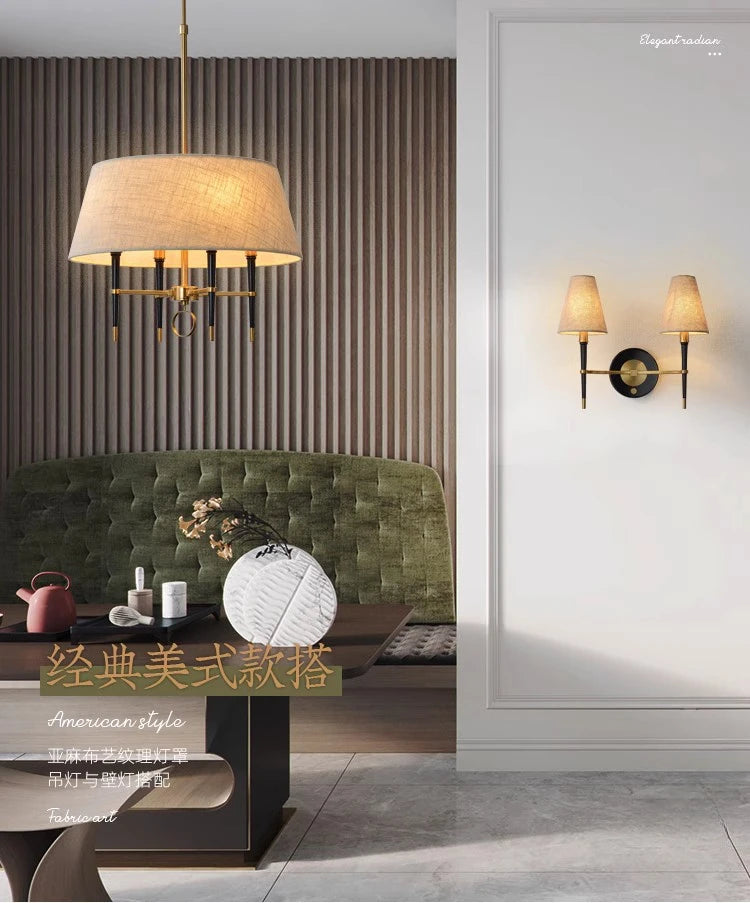 suspension circulaire en tissu style chinois avec lustre cuivré - vue 5 sur 4