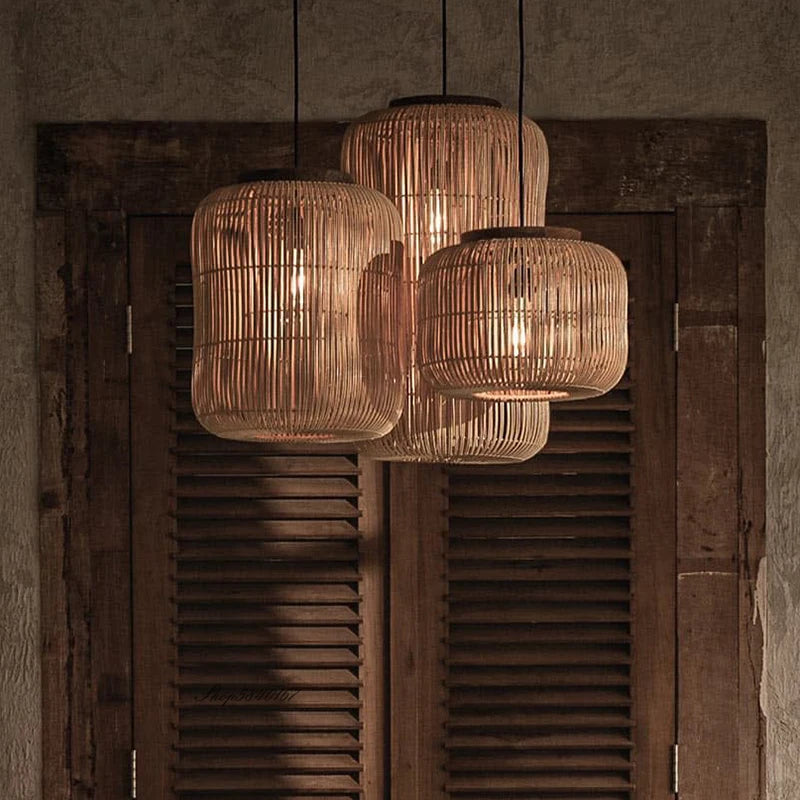suspension Wabi-sabi lumières chinois rétro salle à manger salon restaurant décor chez l'habitant rotin