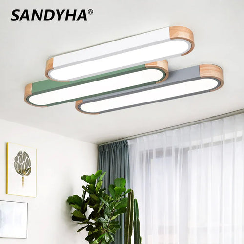 SANDYHA plafonniers nordique Led bois fer acrylique Rectangle piste lampe pour salon chambre décor intérieur luminaires