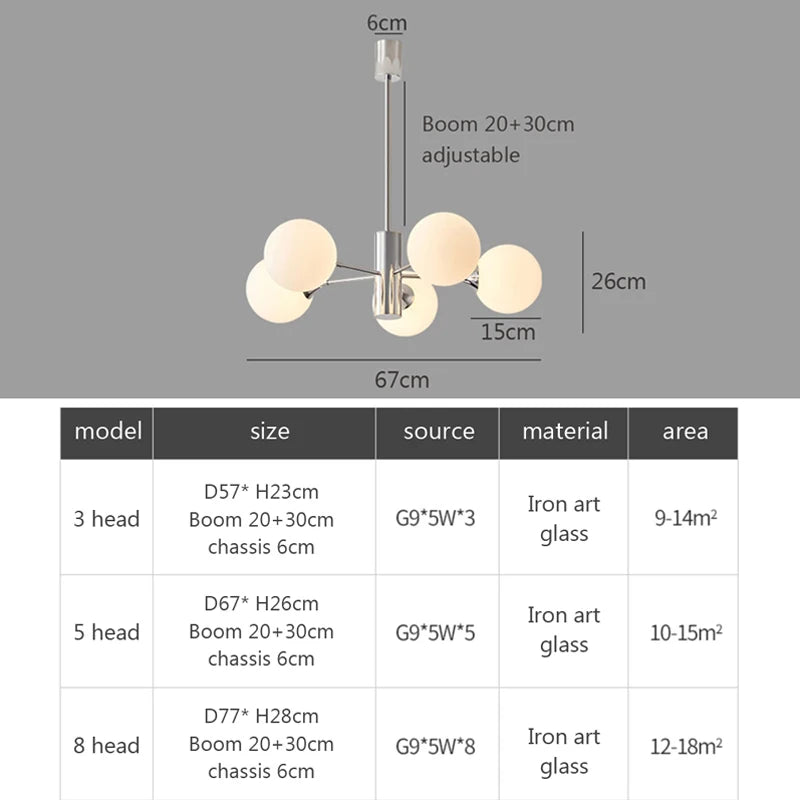 Lustre LED moderne pour chambre à coucher salle à manger lait blanc boule de verre cuisine décor à la maison - vue 5 sur 9