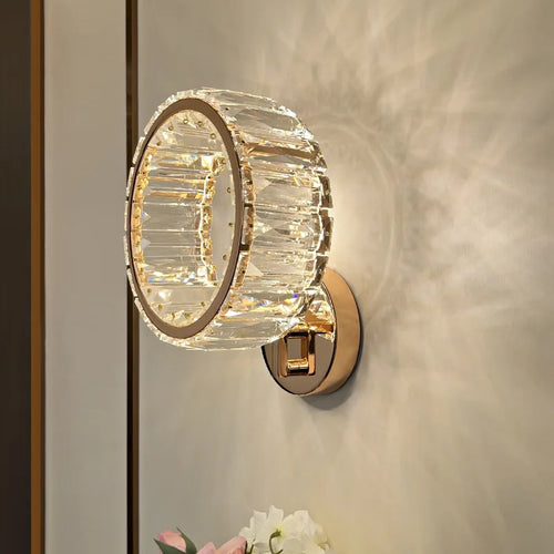Moderne runde LED-Wandleuchte aus Luxus-Kristall - vue 3 sur 8