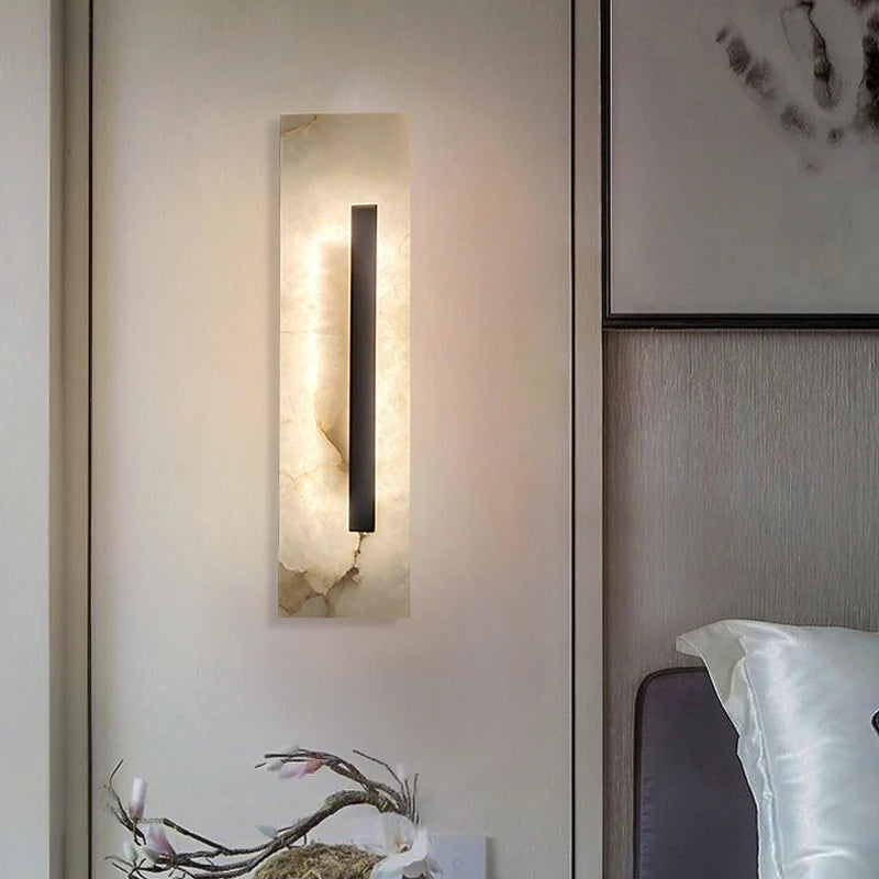 40CM High Natural Marble Wall Lamp Led Postmodern Living Room Bedroom Home Decor Light Luxury Bedside Hallway Sconce - vue 5 sur 7