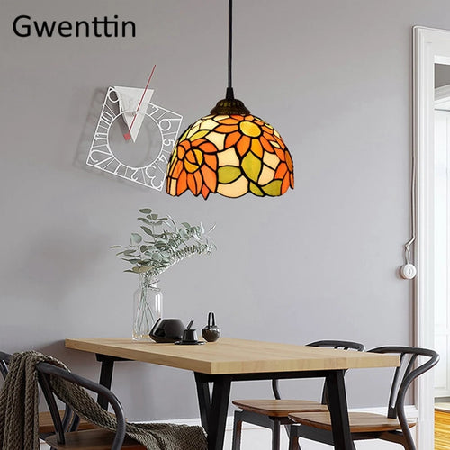 Pendelleuchte aus getöntem Glas im Tiffany-Stil für moderne Einrichtung - vue 6 sur 14