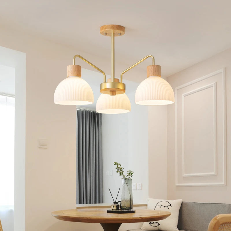 plafonnier led minimaliste en bois et verre pour restaurant ou café - vue 4 sur 12
