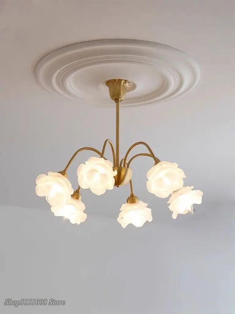 lustre rétro en laiton style français forme de fleur - vue 2 sur 11