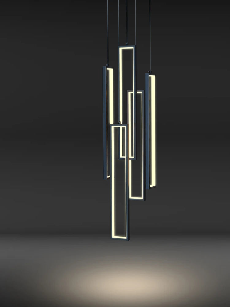 lustre long moderne nordique rectangulaire led pour villa duplex - vue 4 sur 14