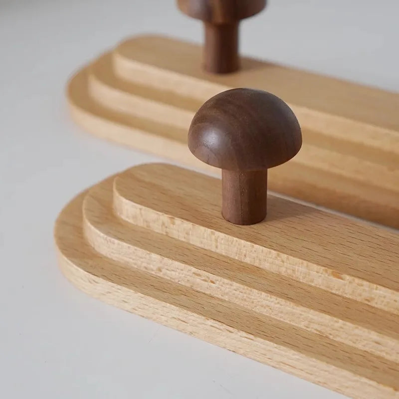 Walnut wood solid mushroom shape No holes, Minimalist wabi-sabi, Bag key Card Coat Cap, Wall Storage hook for bedroom, entrance - vue 4 sur 8