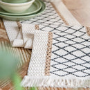 Chemin de table bohème coton lin beige pompons