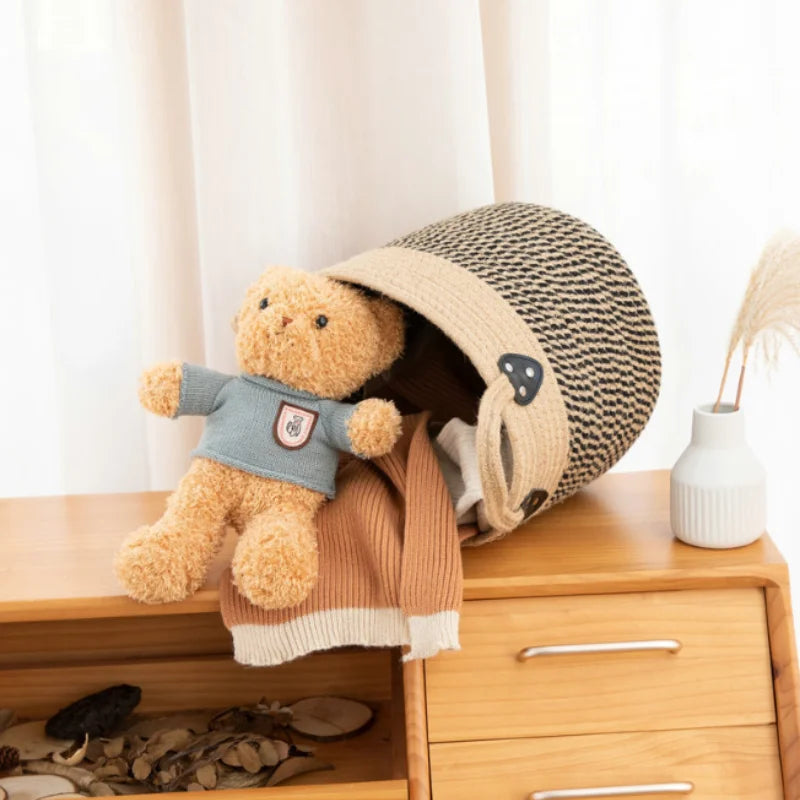 panier de rangement en jute et coton avec poignée - vue 5 sur 7
