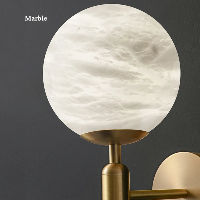 applique murale led créative boule laiton marbre style européen antique