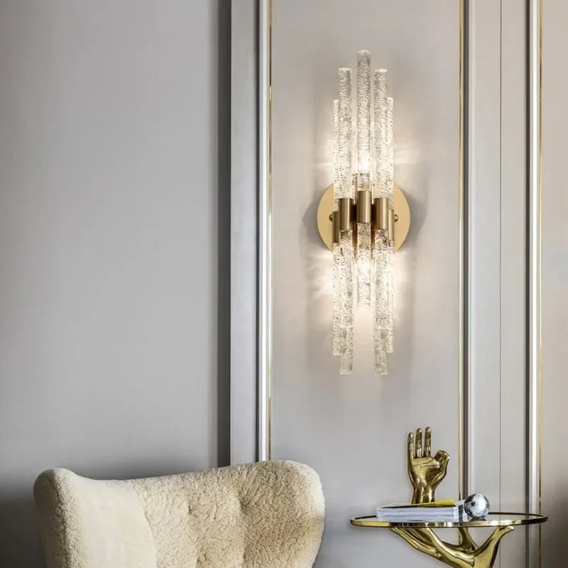 applique murale led moderne en cuivre et cristal ondulé pour décoration - vue 4 sur 8