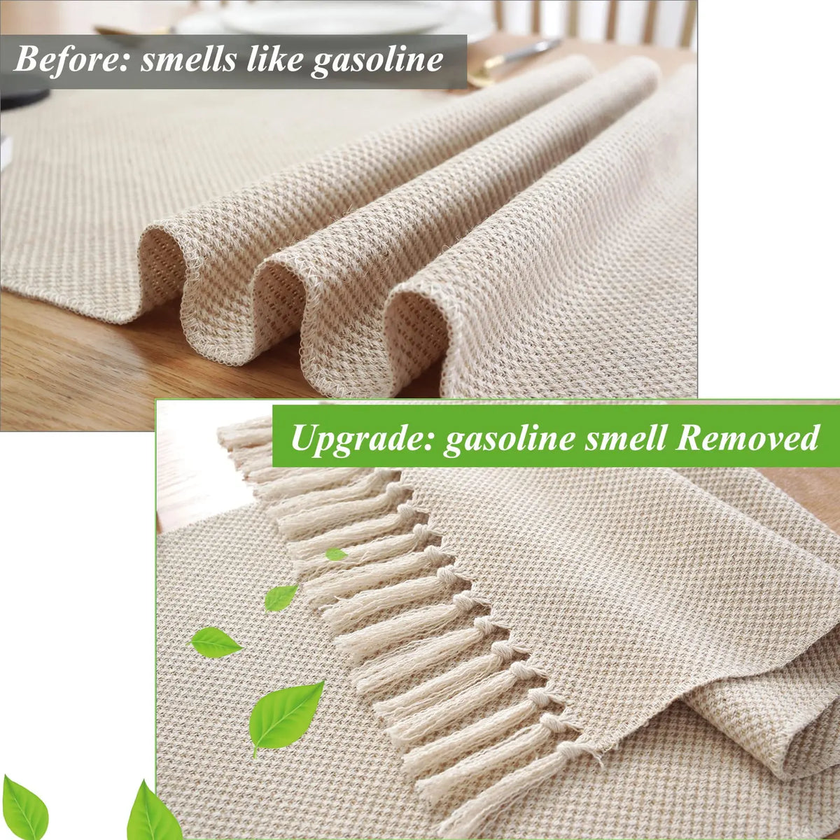 Chemin de table lin beige brodé style rustique - vue 4 sur 7