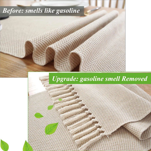 Chemin de table lin beige brodé style rustique - vue 5 sur 7