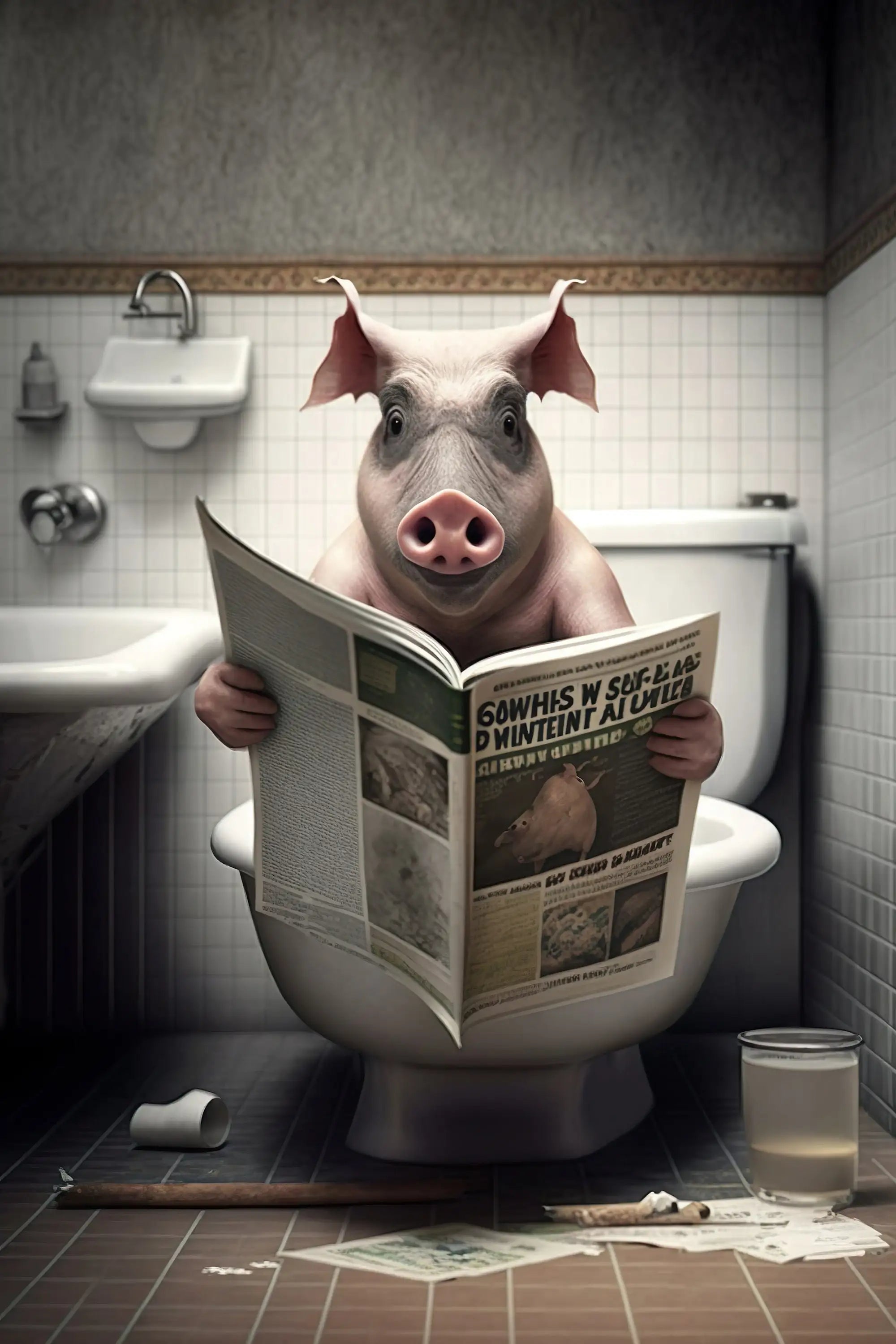 décoration murale amusante avec animaux sur les toilettes