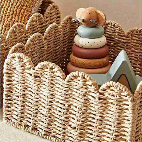 Scalloped Edge Basket, Wicker Storage Baskets,Handwoven Organizing Baskets For Shelves, Paper Rope Design - vue 2 sur 6