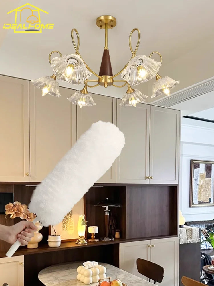 lustre rétro médiéval en cuivre et bois massif pour intérieur - vue 6 sur 8