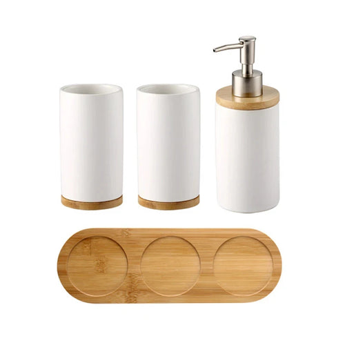 porte-brosse à dents en céramique style nordique avec base en bois