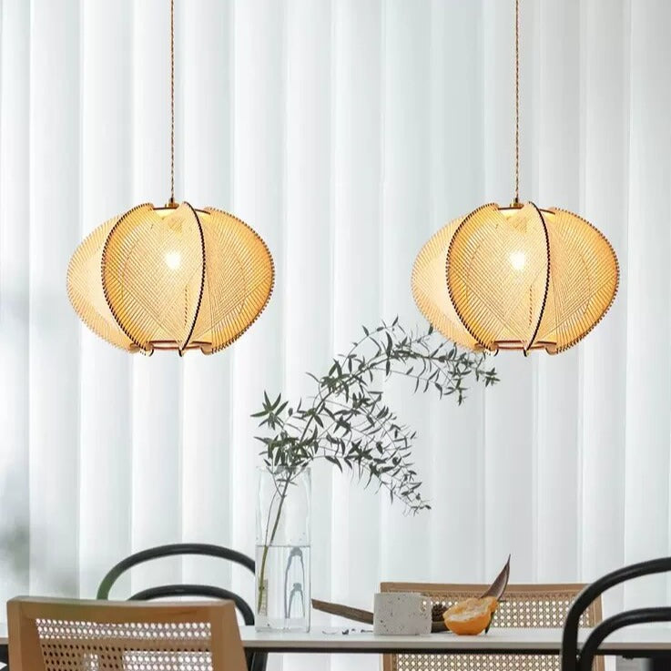 Lustre bois chanvre wabi-sabi suspendu - vue 4 sur 9