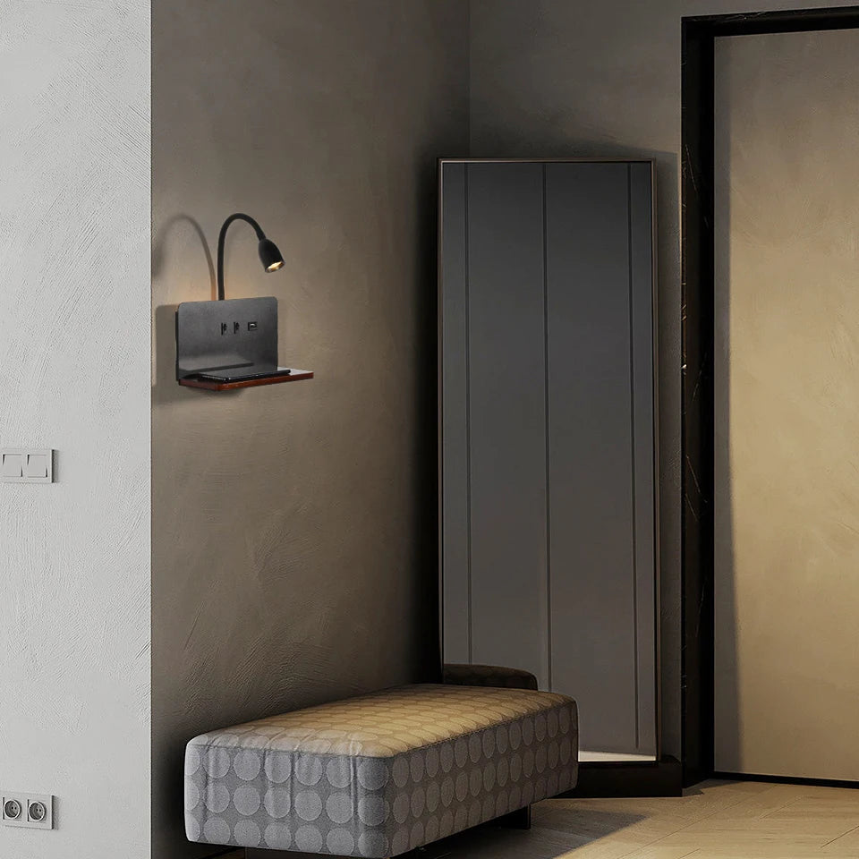 applique murale led intérieur usb sans fil moderne rotative 360° interrupteur veilleuses chevet - vue 7 sur 8